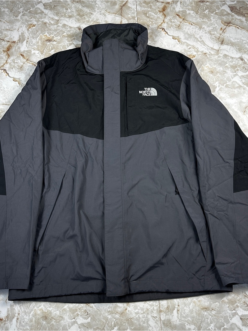 The North Face Mens Medium Black Gray Hyvent Shell Jacket Y2K